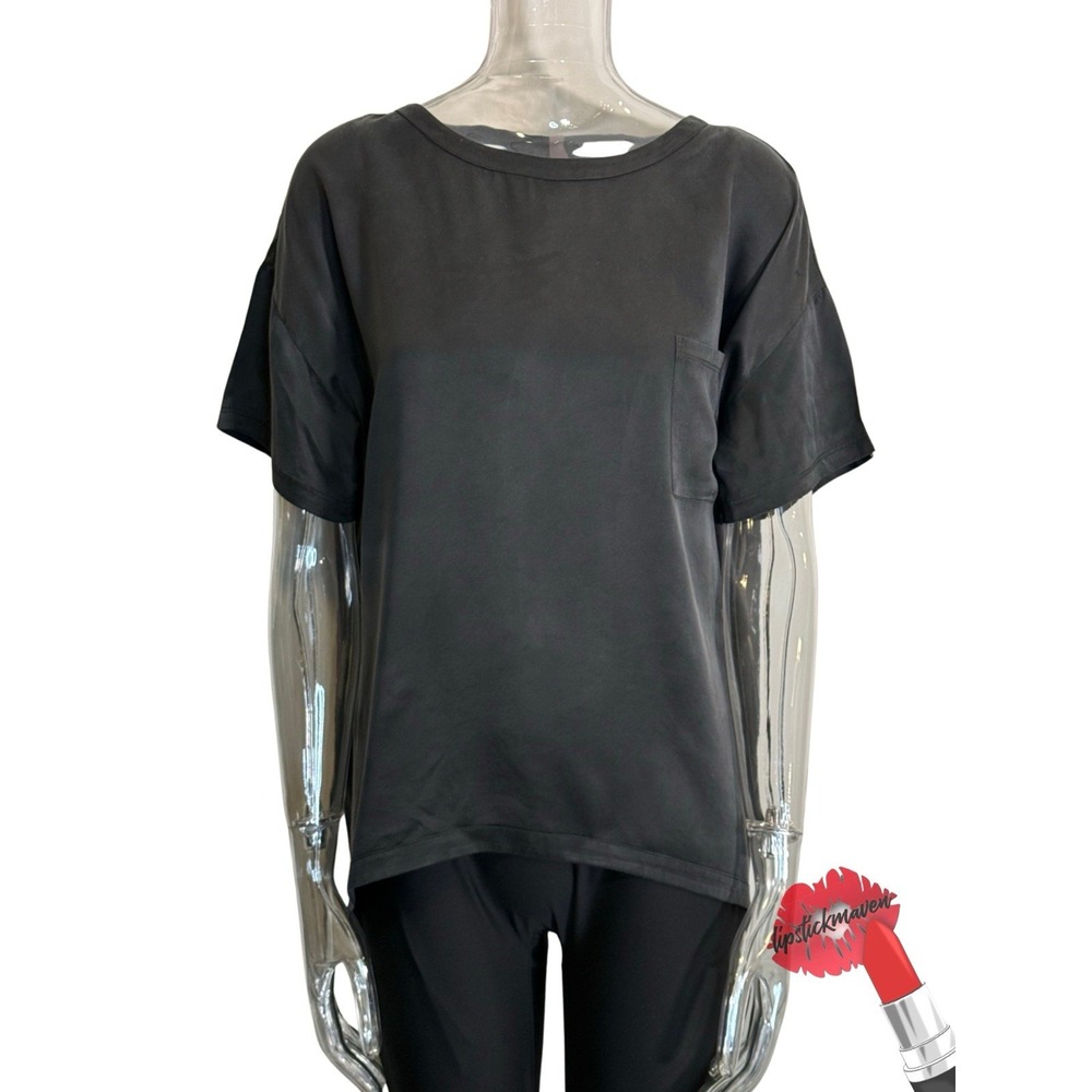 Lunya Top Womens XS / Small Soft Black Charcoal 100% Silk Washable Tee Luxury